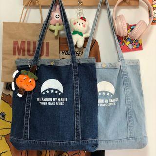 Logo Printed Denim One-shoulder Bag
