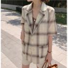 Short-sleeve Patch-pocket Checked Blazer Beige - One Size