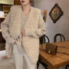 V-neck Ribbed Sweater / Open Front Furry Vest
