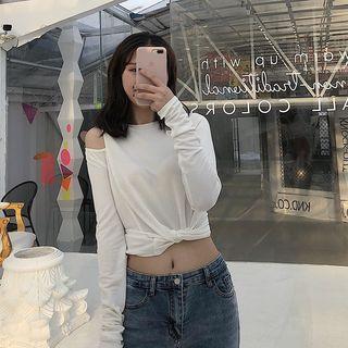 Long-sleeve Cold Shoulder Asymmetric T-shirt