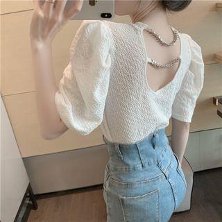 Puff-sleeve Cutout-back T-shirt