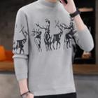 Reindeer Print Mock-neck Sweater