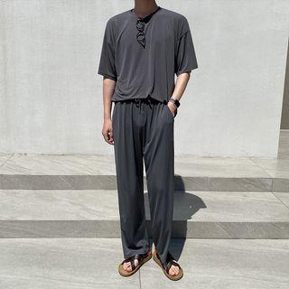 Elbow-sleeve T-shirt / Loose Fit Pants
