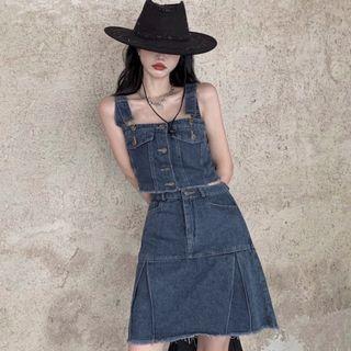 Button-up Denim Camisole Top / Mini Skirt / Midi Skirt