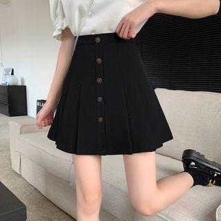 Button Mini Pleated A-line Skirt