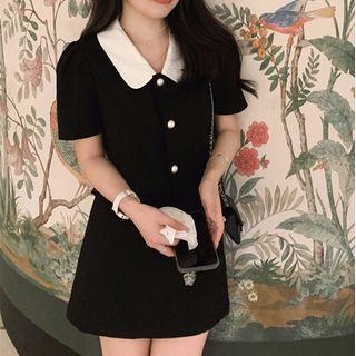 Contrast Collar Blouse / Mini A-line Skirt / Set