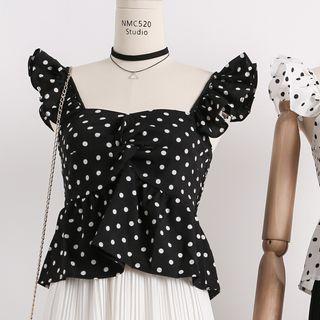 Ruffled-trim Sleeveless Dotted Tube Top