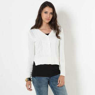 Cable-knit Cardigan White - One Size