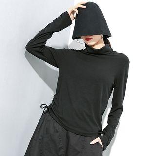 Printed Drawstring Long-sleeve T-shirt Black - One Size