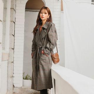 Epaulet Glen-plaid Trench Coat
