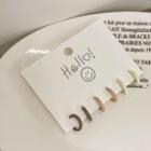 3 Pair Set: Alloy Open Hoop Earring 3 Pairs - Khaki & Beige & White - One Size