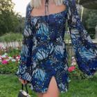 Long-sleeve Butterfly Print Mini Bodycon Dress