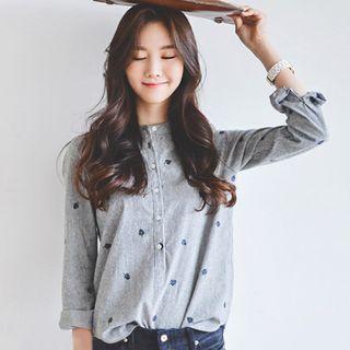 Striped Leaf Embroidered Shirt