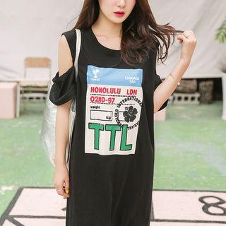 Cut-out Shoulder T-shirt Dress (l~xxl)