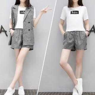 Set: Short-sleeve T-shirt + Double-button Vest + Shorts