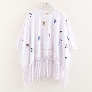 Fringed Pattern T-shirt White - One Size
