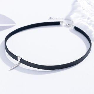 925 Sterling Silver Bar Pendant Leather Choker 925 Sterling Silver - 1 Piece - Black Rope - One Size