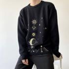 Round Neck Embroidered Sweater Black - One Size