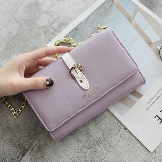 Flower Accent Buckled Crossbody Satchel With Chain Strap