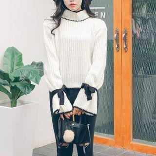 Mock-neck Bow-accent Sweater