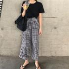 Plaid Wide-leg Pants Black - One Size