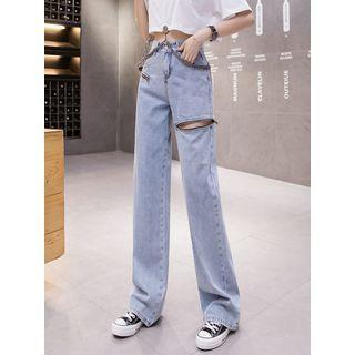 High-waist Zip Wide-leg Jeans