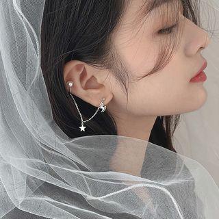 925 Sterling Silver Star Pearl Chained Earring