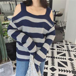 Striped Cold Shoulder Sweater