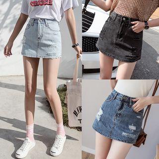 Ripped Mini Denim Skorts
