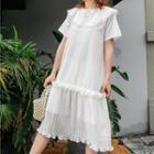 Ruffle Trim Short-sleeve Midi Shift Dress White - One Size