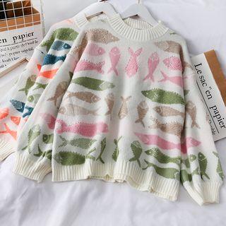 Fish-print Loose-fit Sweater