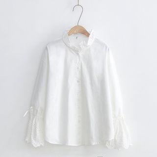 Ruffle-collar Lace-panel Shirt As Shown In Figure - One Size