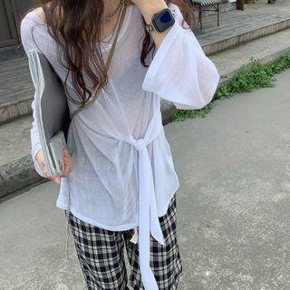 Long-sleeve Wrap T-shirt White - One Size