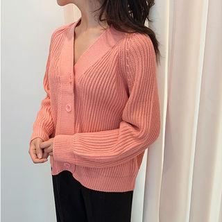 Raglan-sleeve Rib Knit Cardigan