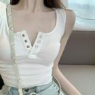 Buttoned Knit Cropped Tank Top White - One Size
