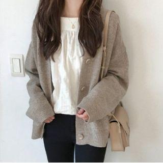 Buttoned V-neck Cardigan / Camisole Top