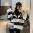 Mock Two-piece Color-block Striped Off-shoulder Sweater Sweater - Stripe - One Size