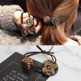 Rhinestone Disc Leopard Print Cube Hair Tie As Shown In Figure - One Size