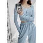 Button-down Rib-knit Top