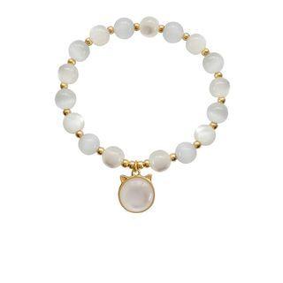 Faux Cat Eye Stone Alloy Bracelet 1pc - Gold & White - One Size
