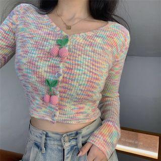 Cherry Melange Cardigan Pink & Blue & Yellow - One Size