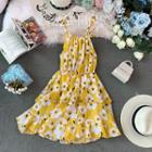 Floral Print Tie-strap Ruffle Dress