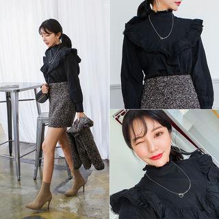 Frilled-detail Zip-back Top Black - One Size