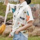 Short-sleeve All-over Print Shirt Off-white - One Size