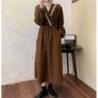 Long-sleeve V-neck Frilled Dress