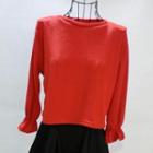 Puff-sleeve Loose-fit Cropped Top Red - One Size