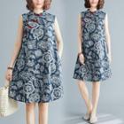 Sleeveless Floral Frog Button Oversized Dress