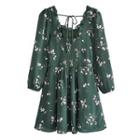 Long-sleeve Floral Mini Smock Dress