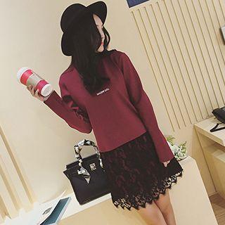 Mock Two-piece Long-sleeve Lace Dress