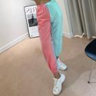 Drawstring Color-block Jogger Pants Mint Green & Coral - One Size